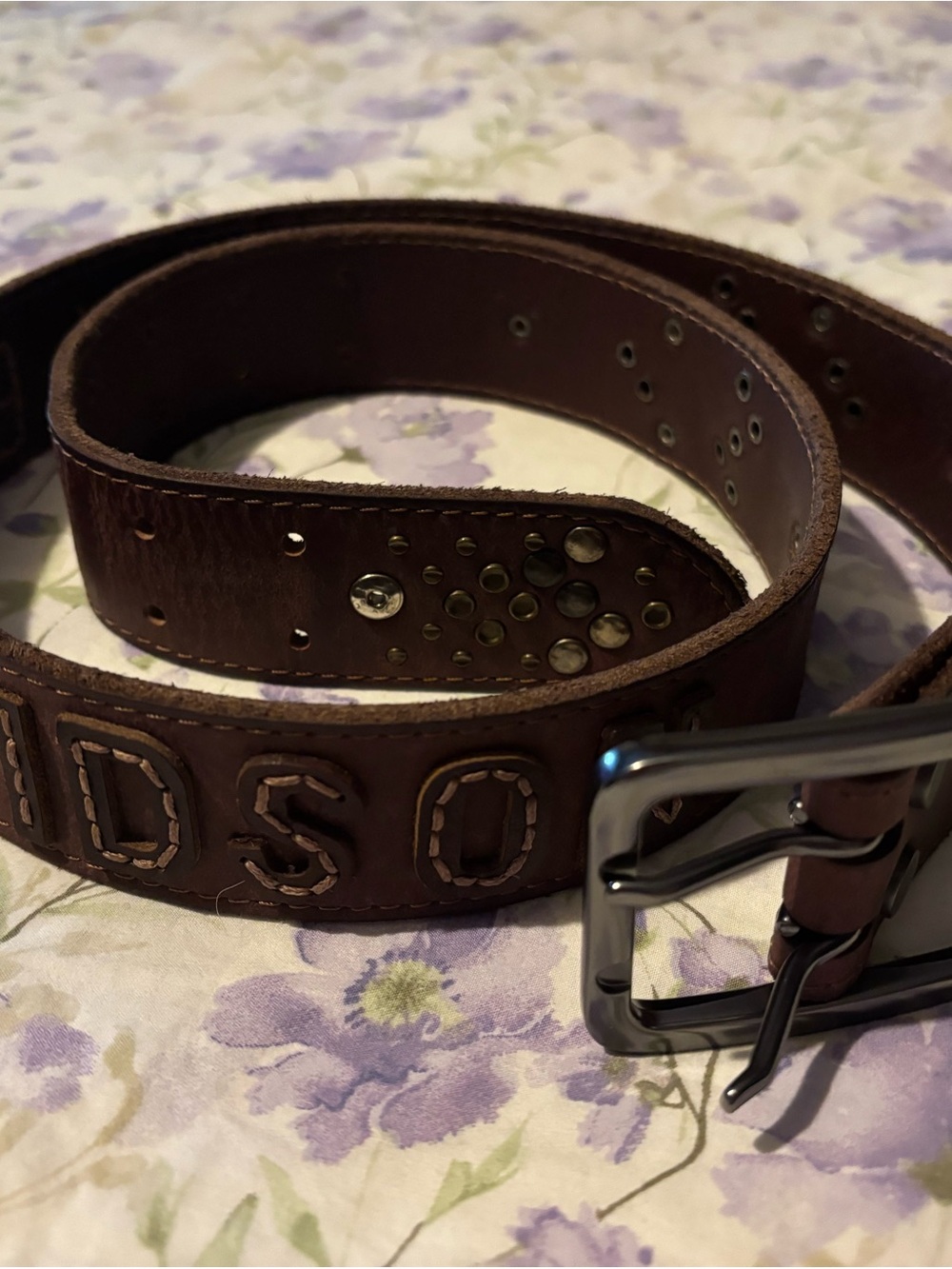 Women Brown Leather HD Belt with Stud Detail